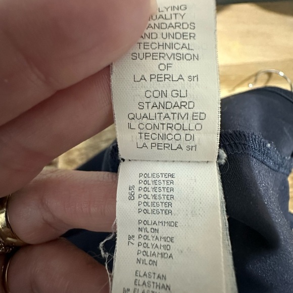 La Perla Deep Navy Satin Lace Chemise Slip Dress Size 4 - Picture 7 of 8